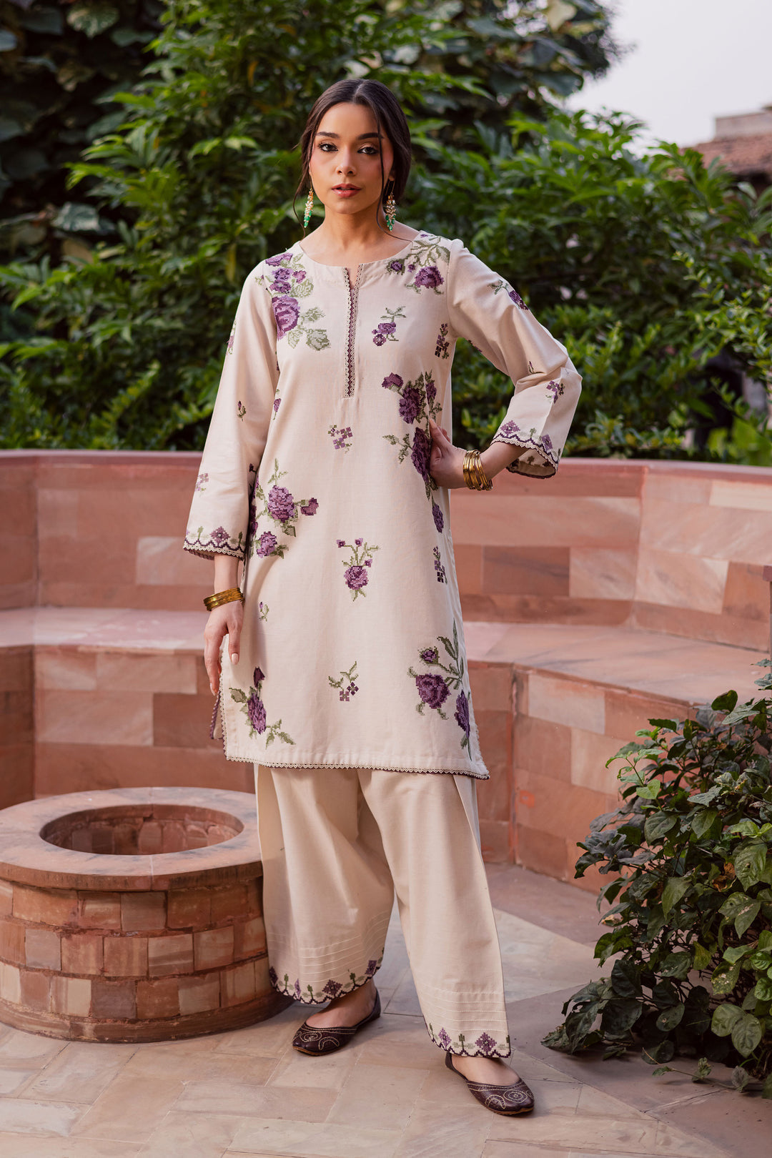 Purple Nate 2Pc Embroidered Dress