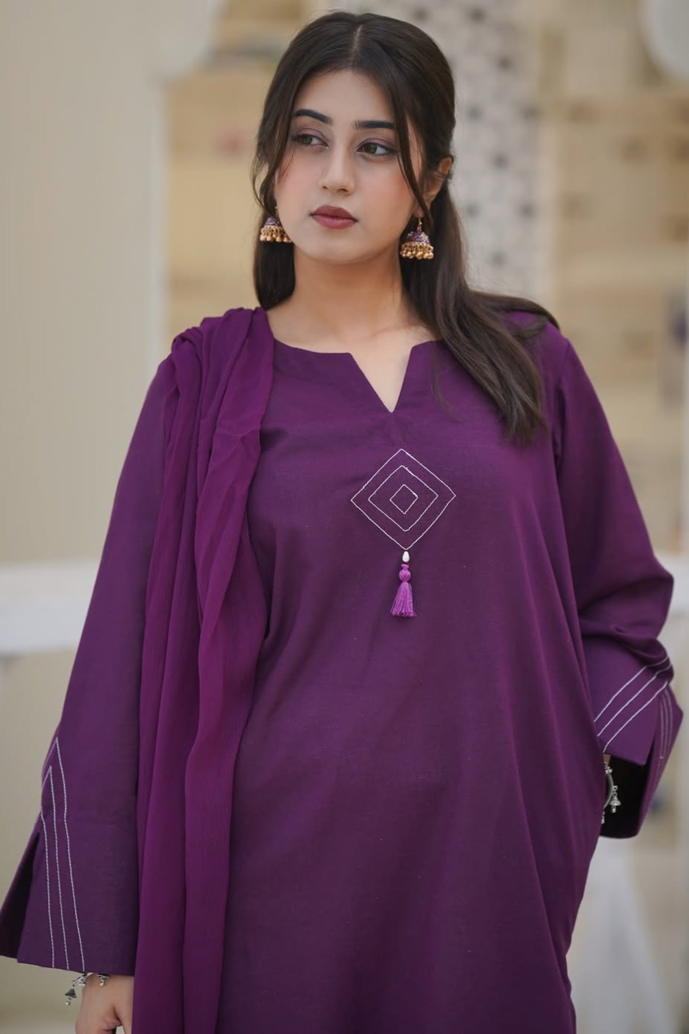 Plum Aura 3Pc Solid Suit