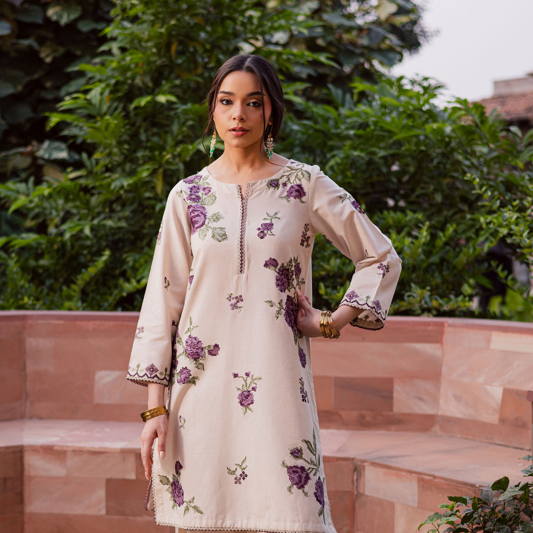 Purple Nate 2Pc Embroidered Dress