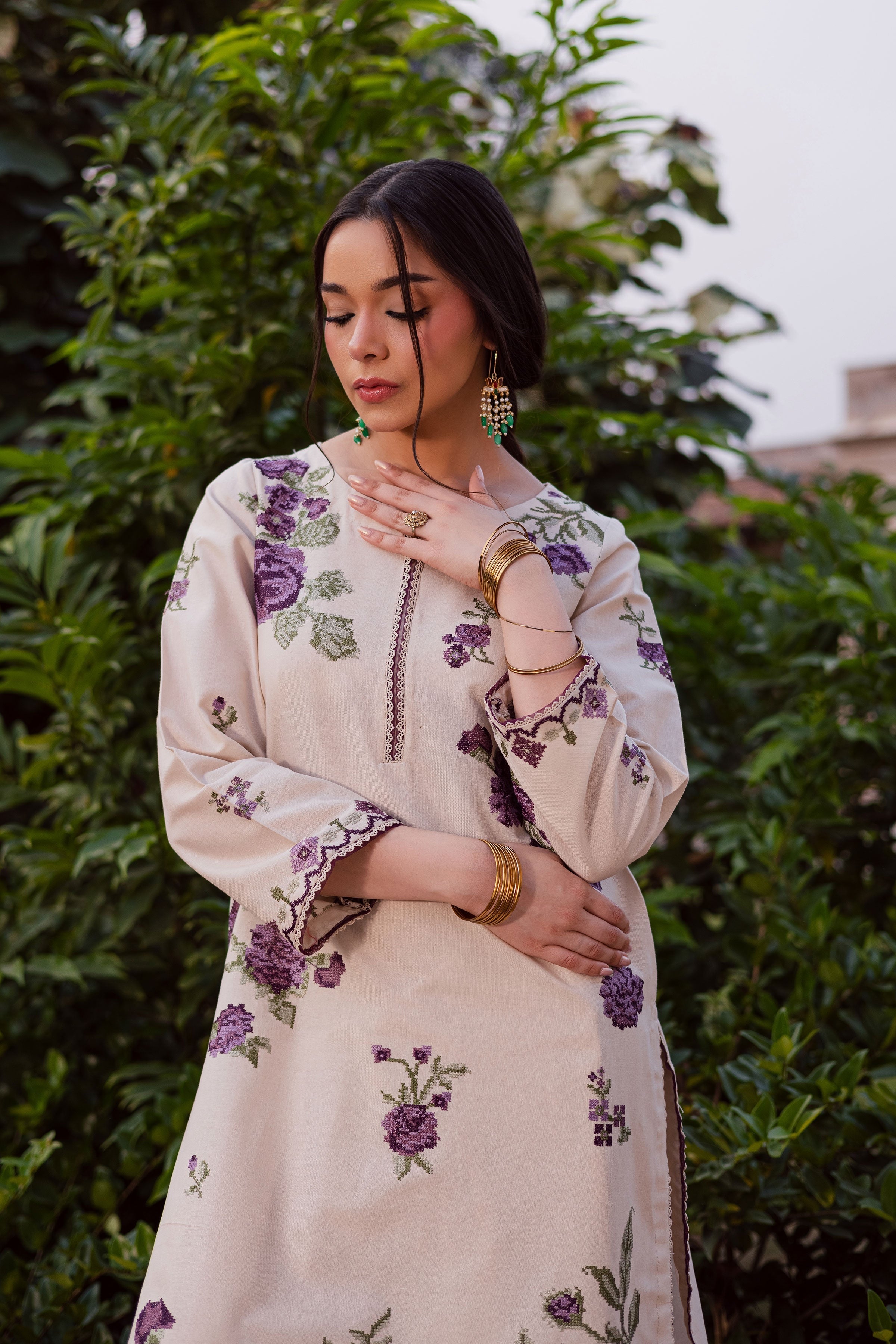 Purple Nate 2Pc Embroidered Dress