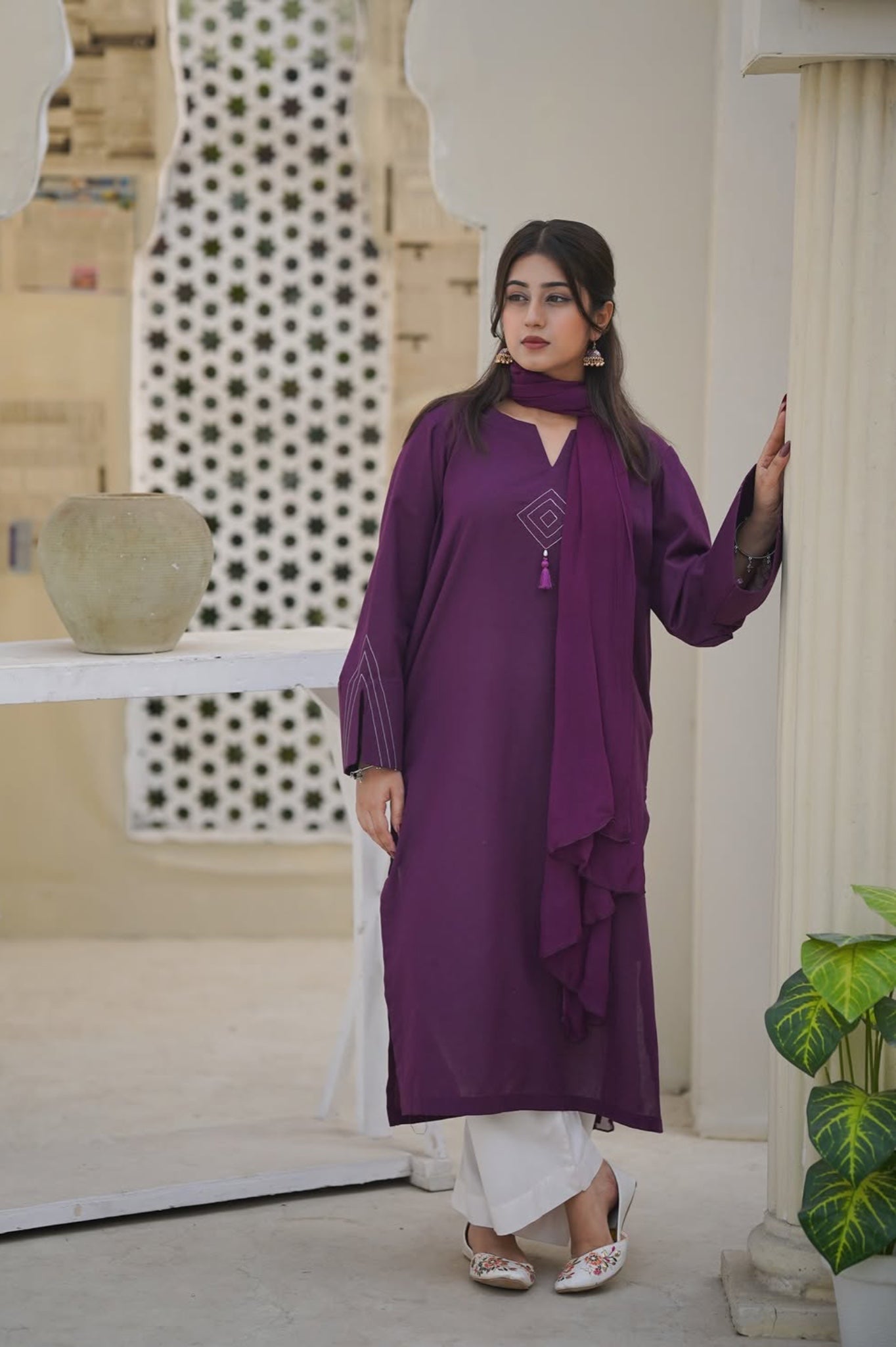 Plum Aura 3Pc Solid Suit