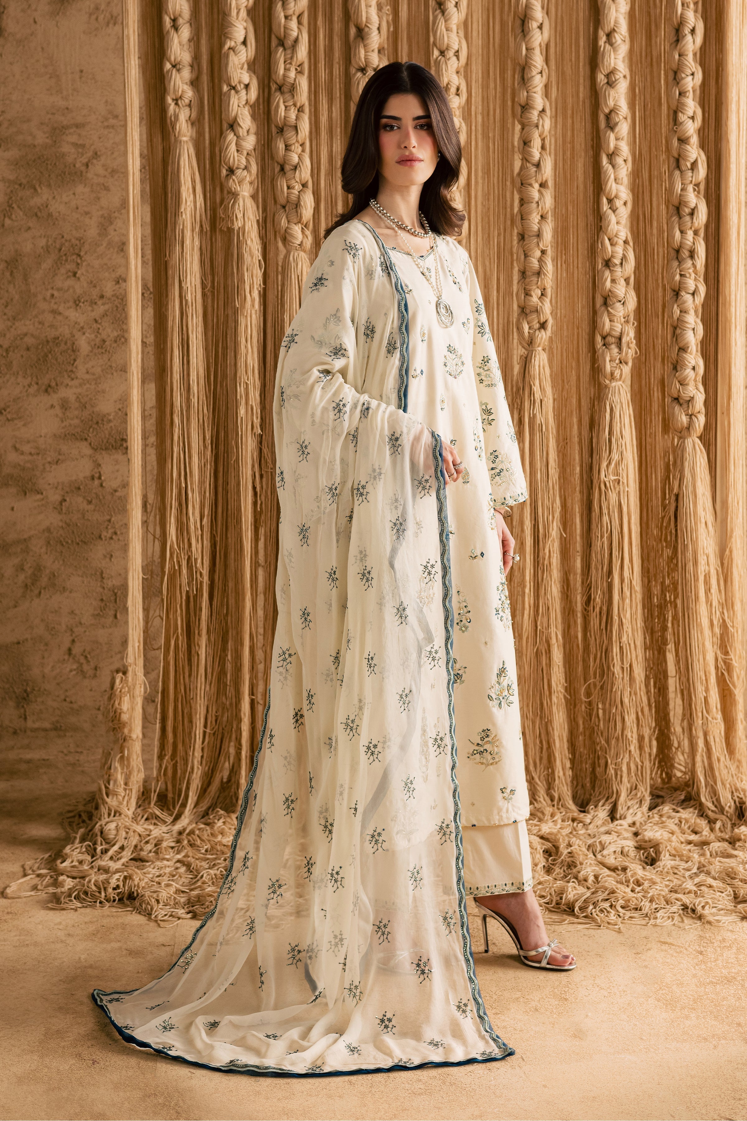 White Sky 3Pc Embroidered Dress
