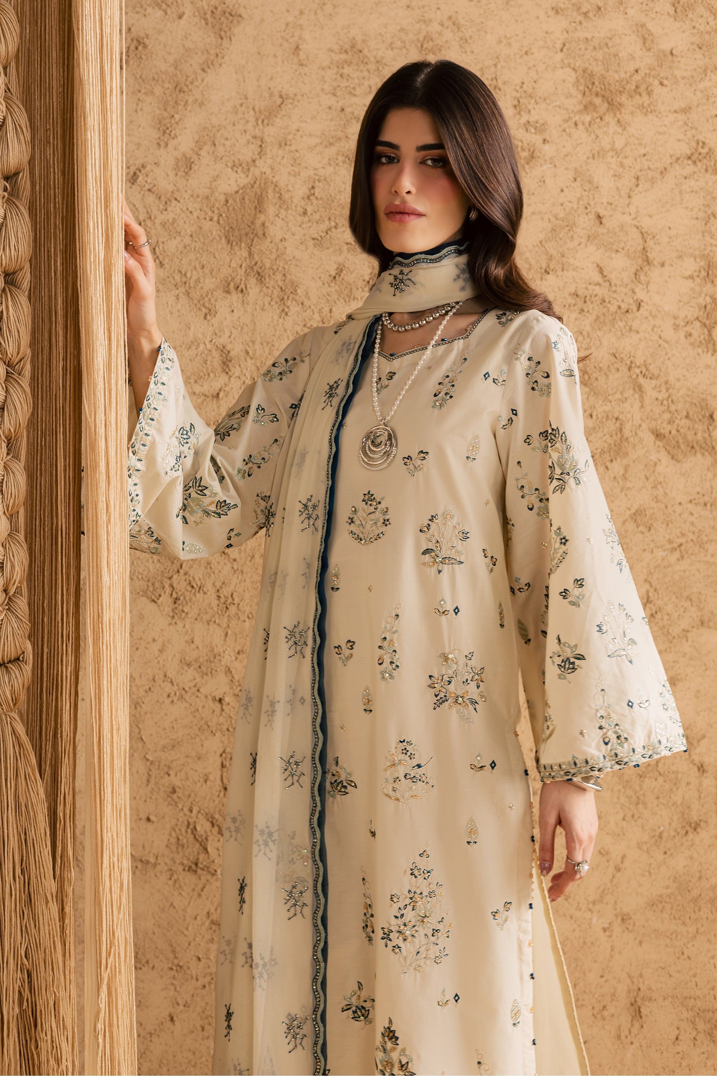 White Sky 3Pc Embroidered Dress