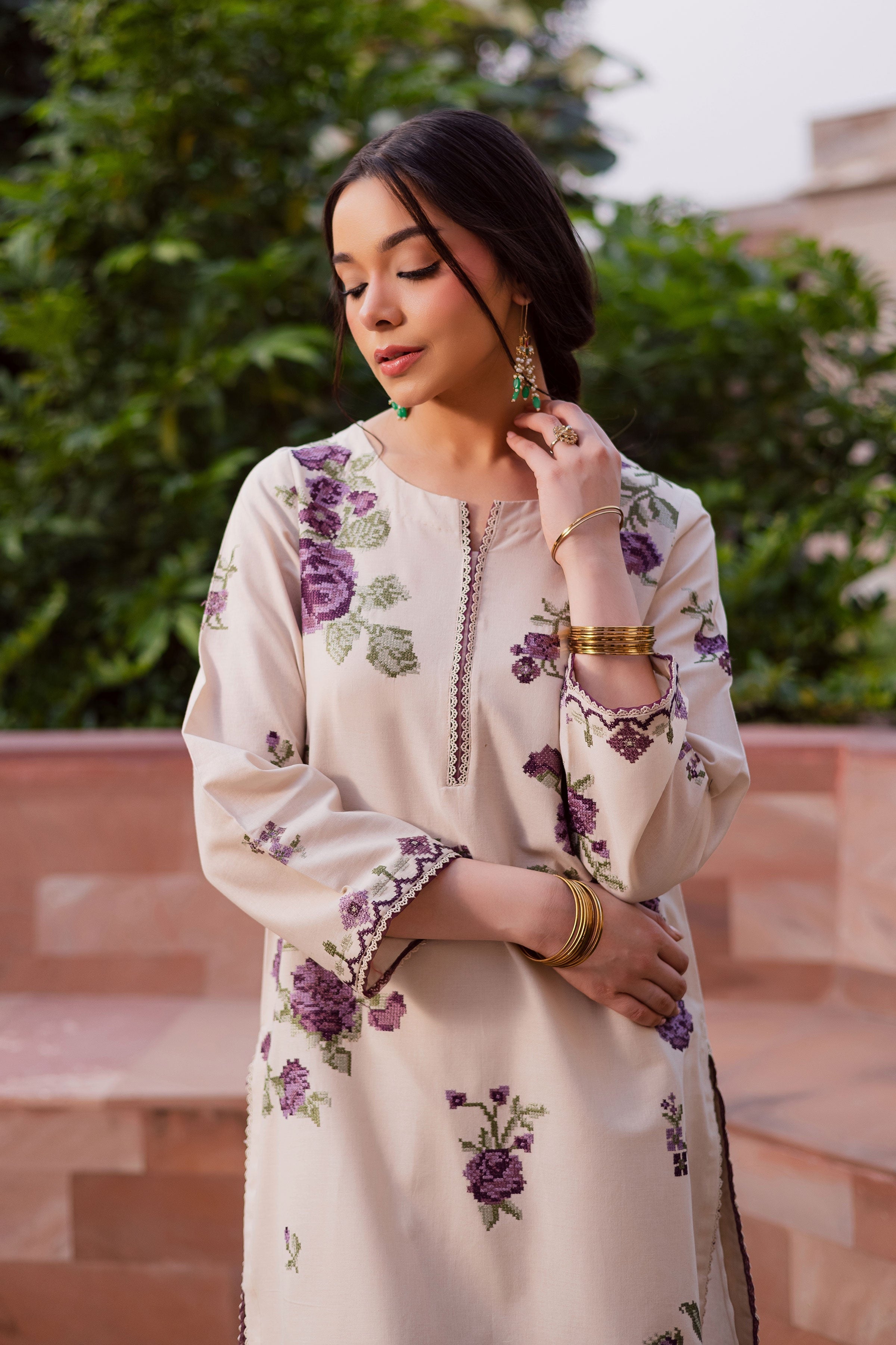 Purple Nate 2Pc Embroidered Dress