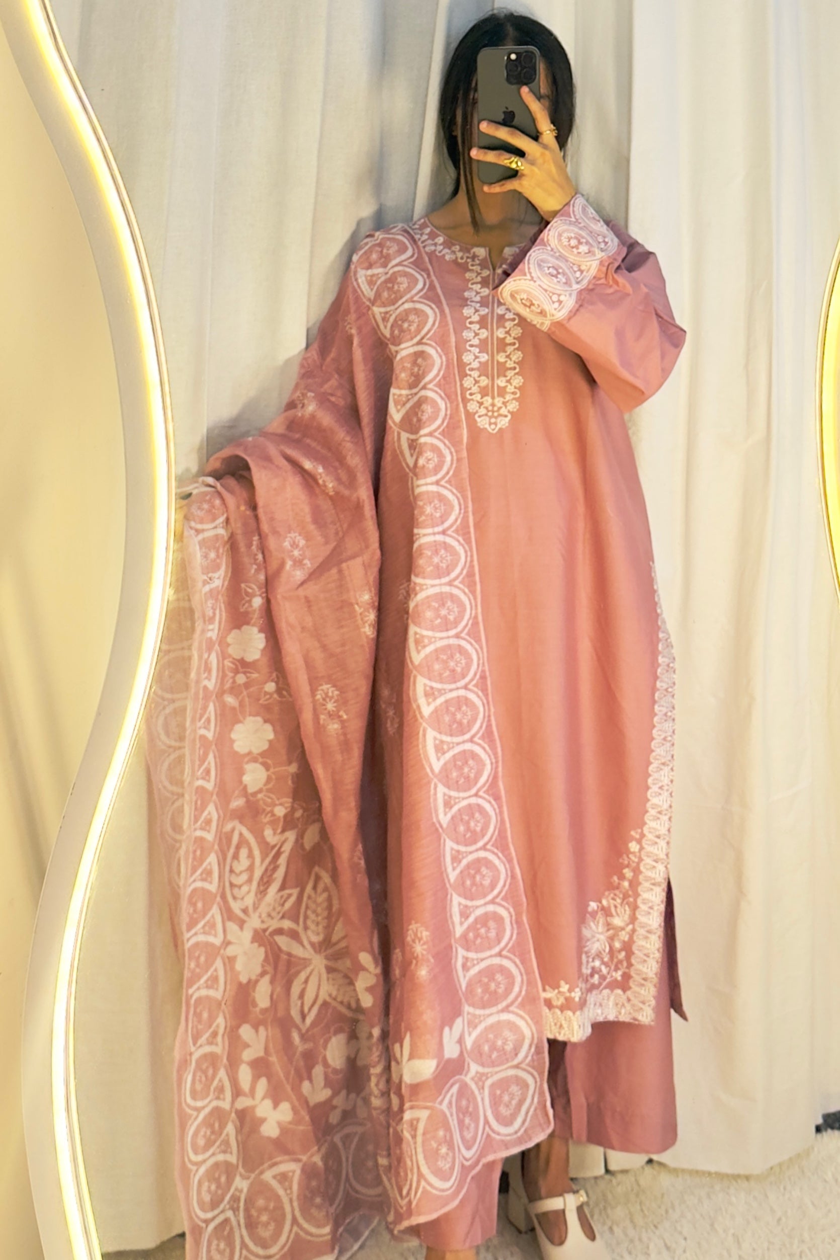 Rose Blush 3Pc Embroidered Dress