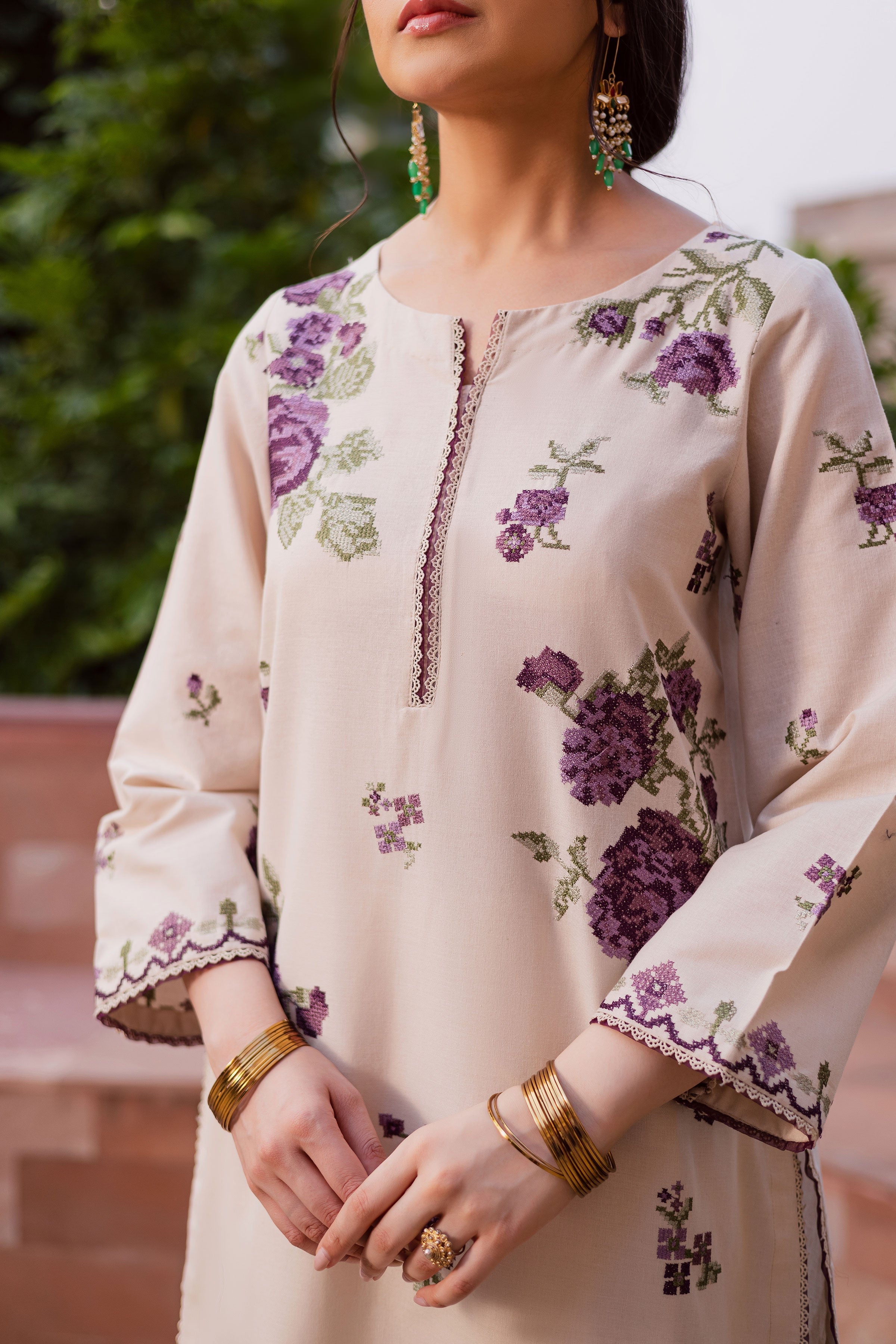 Purple Nate 2Pc Embroidered Dress