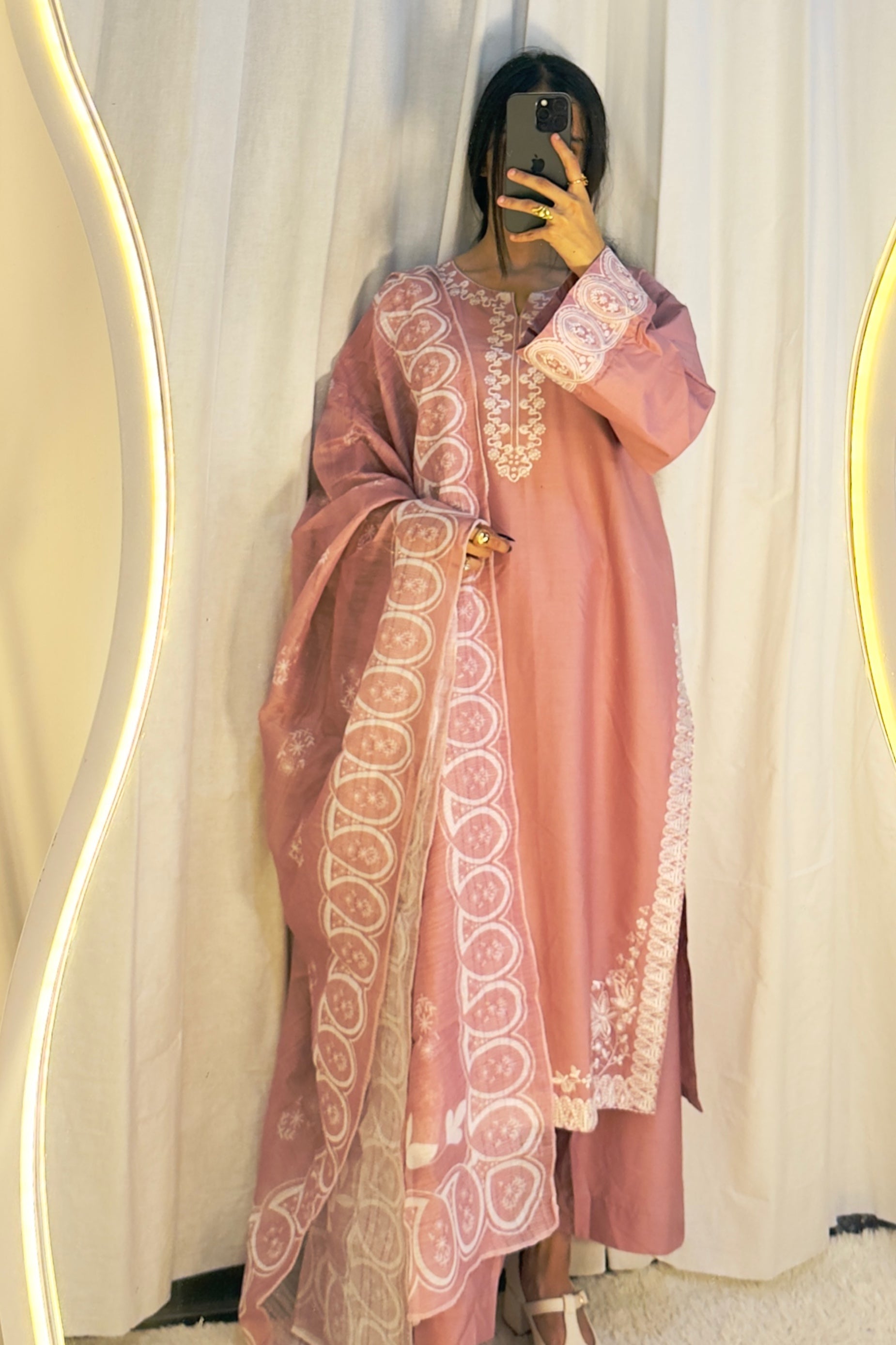 Rose Blush 3Pc Embroidered Dress