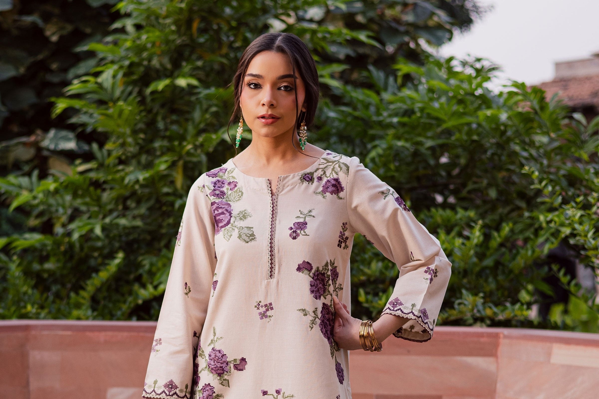 Purple Nate 2Pc Embroidered Dress