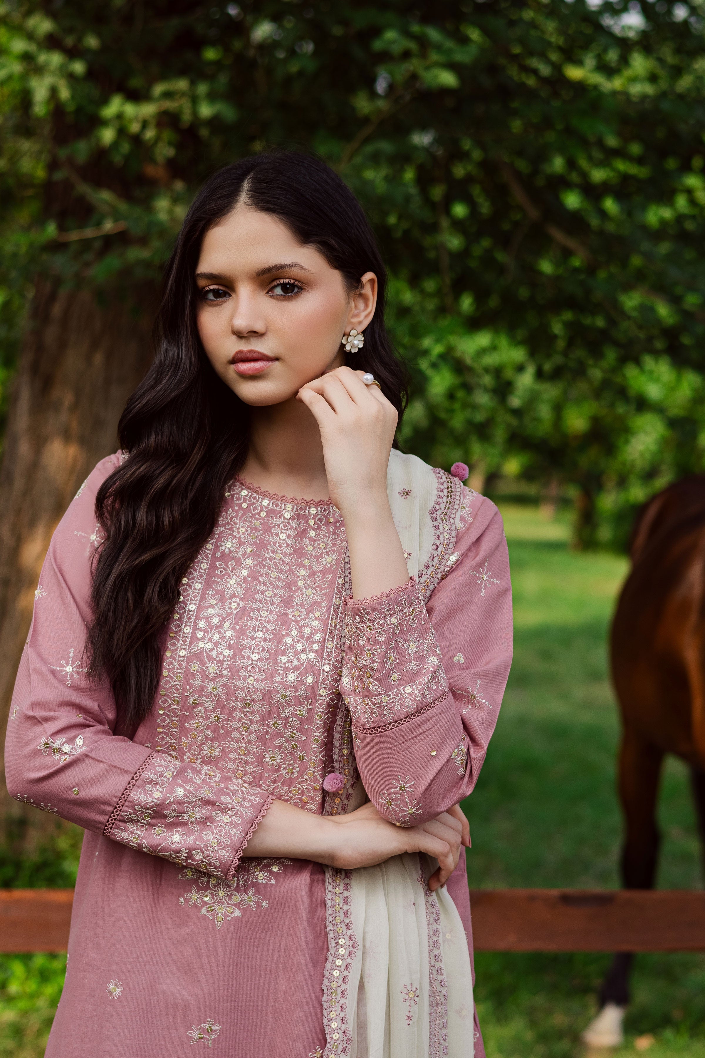 Solace Pink 3Pc Embroidered Dress