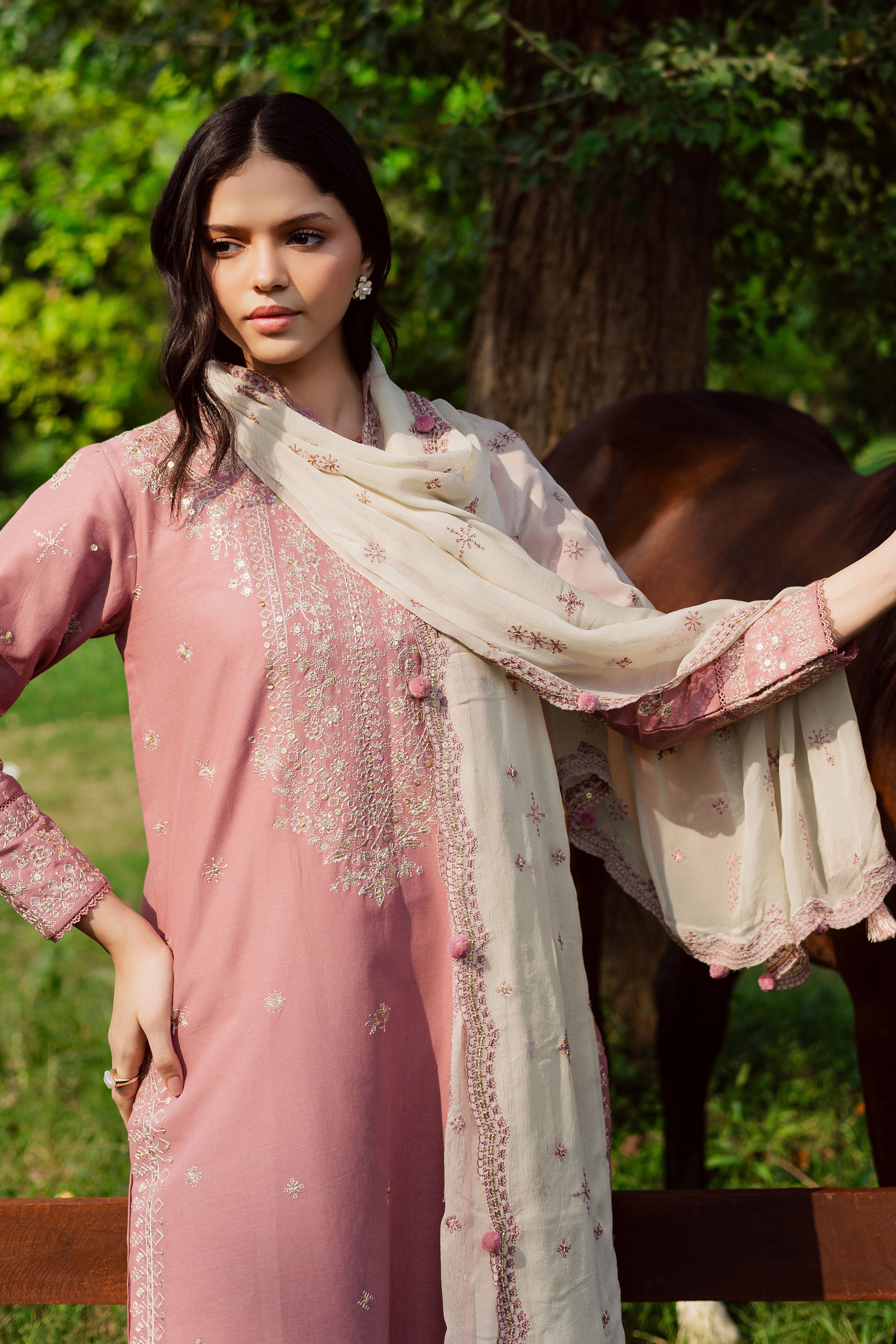 Solace Pink 3Pc Embroidered Dress