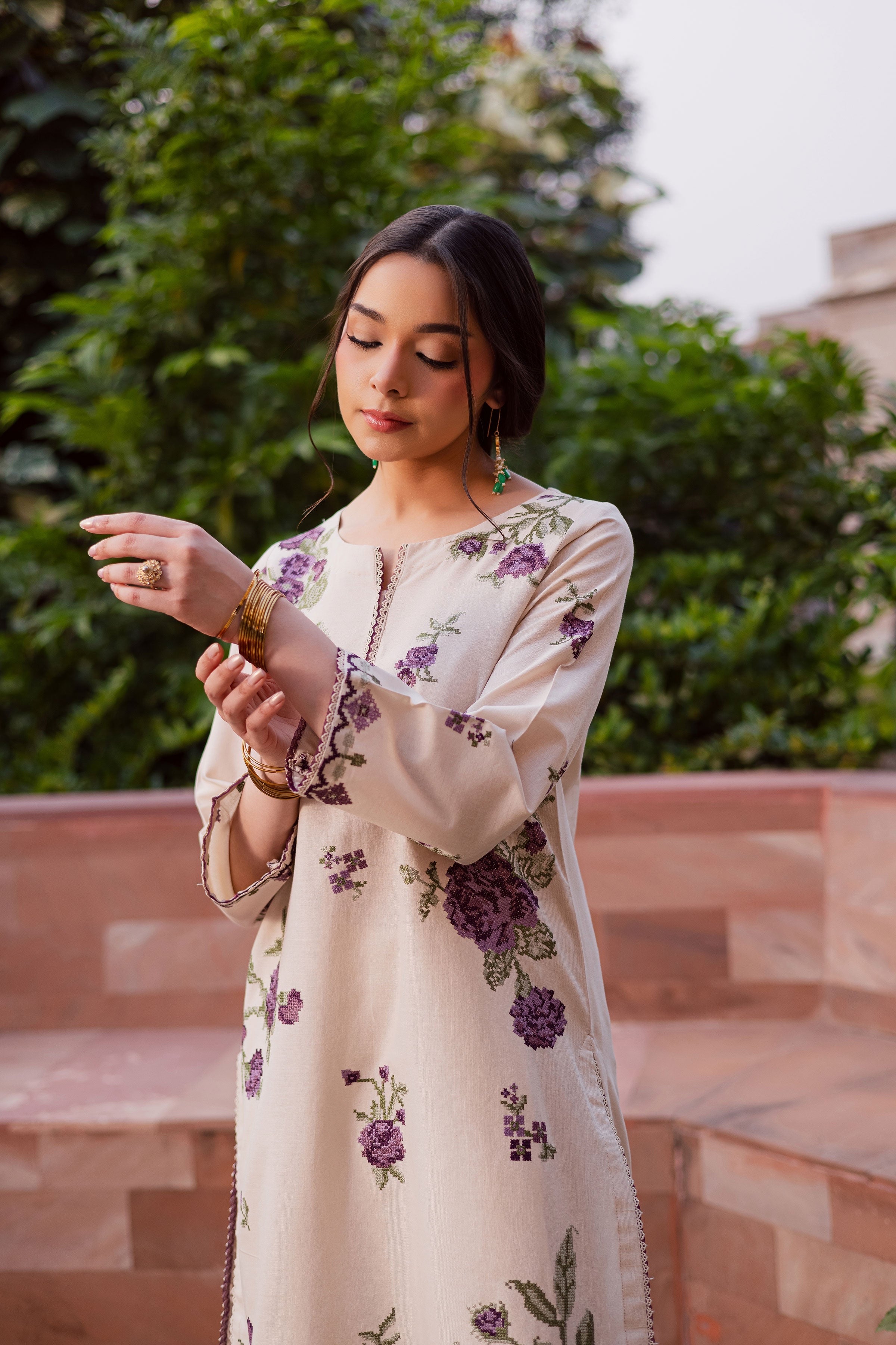 Purple Nate 2Pc Embroidered Dress