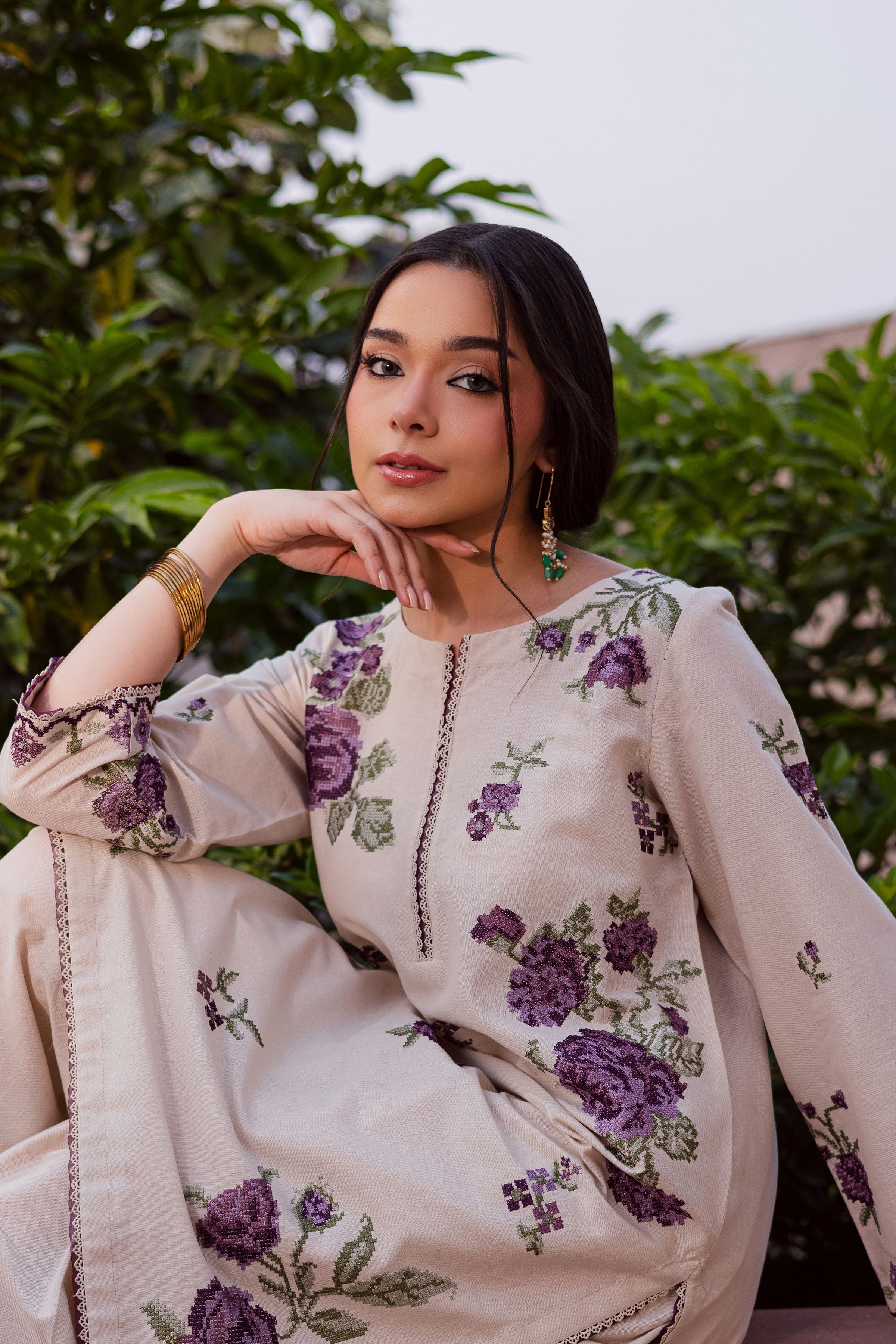 Purple Nate 2Pc Embroidered Dress