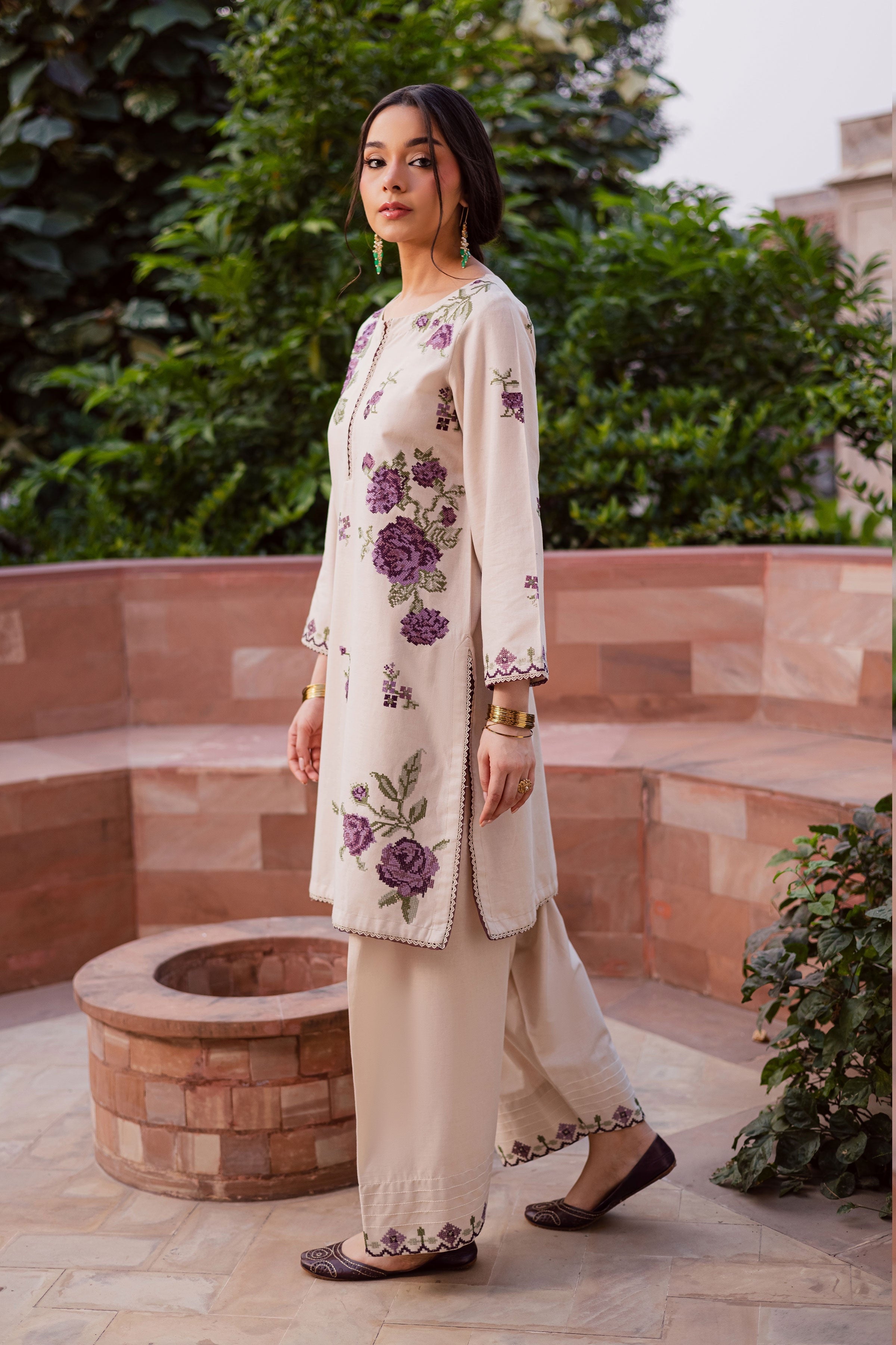 Purple Nate 2Pc Embroidered Dress