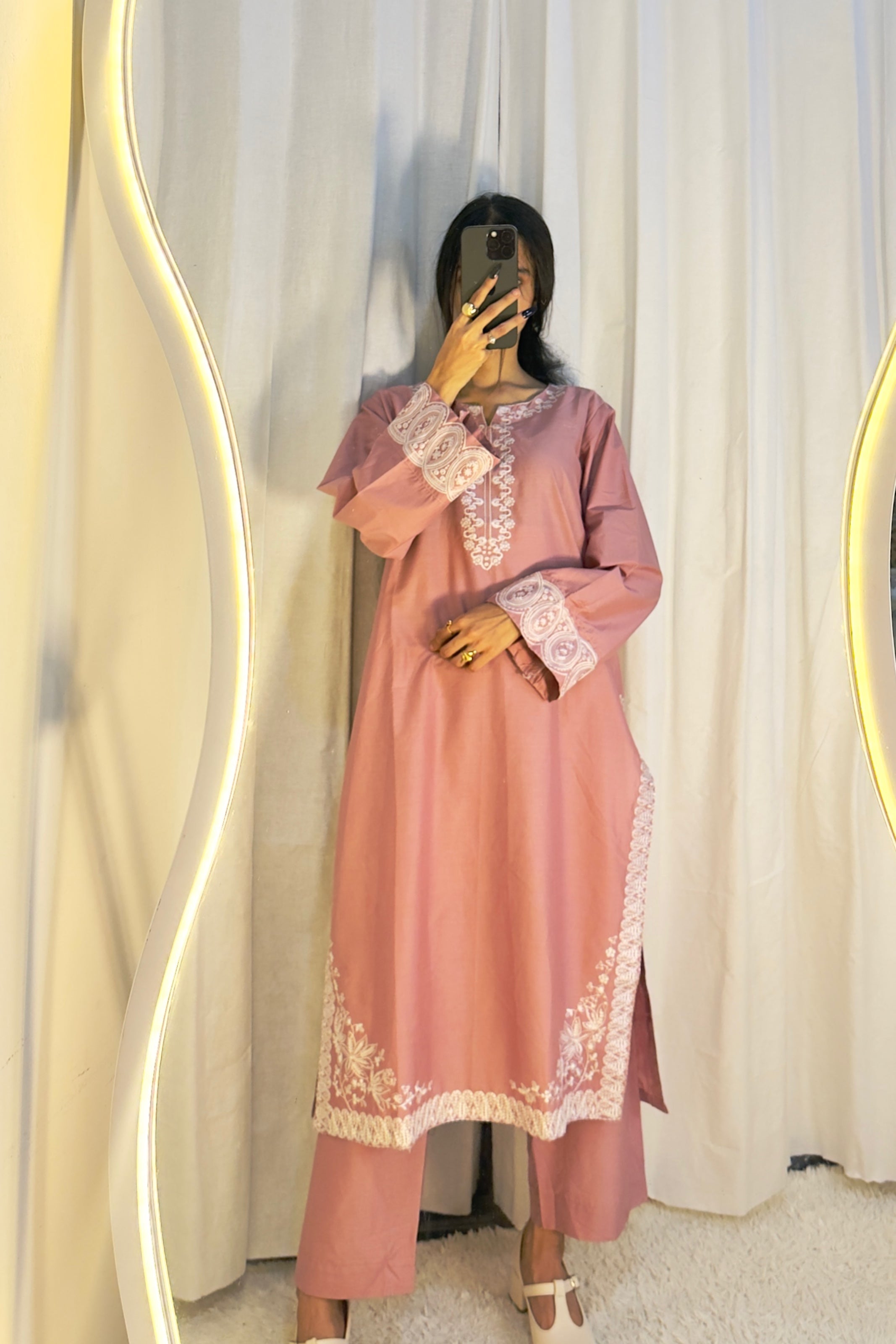 Rose Blush 3Pc Embroidered Dress