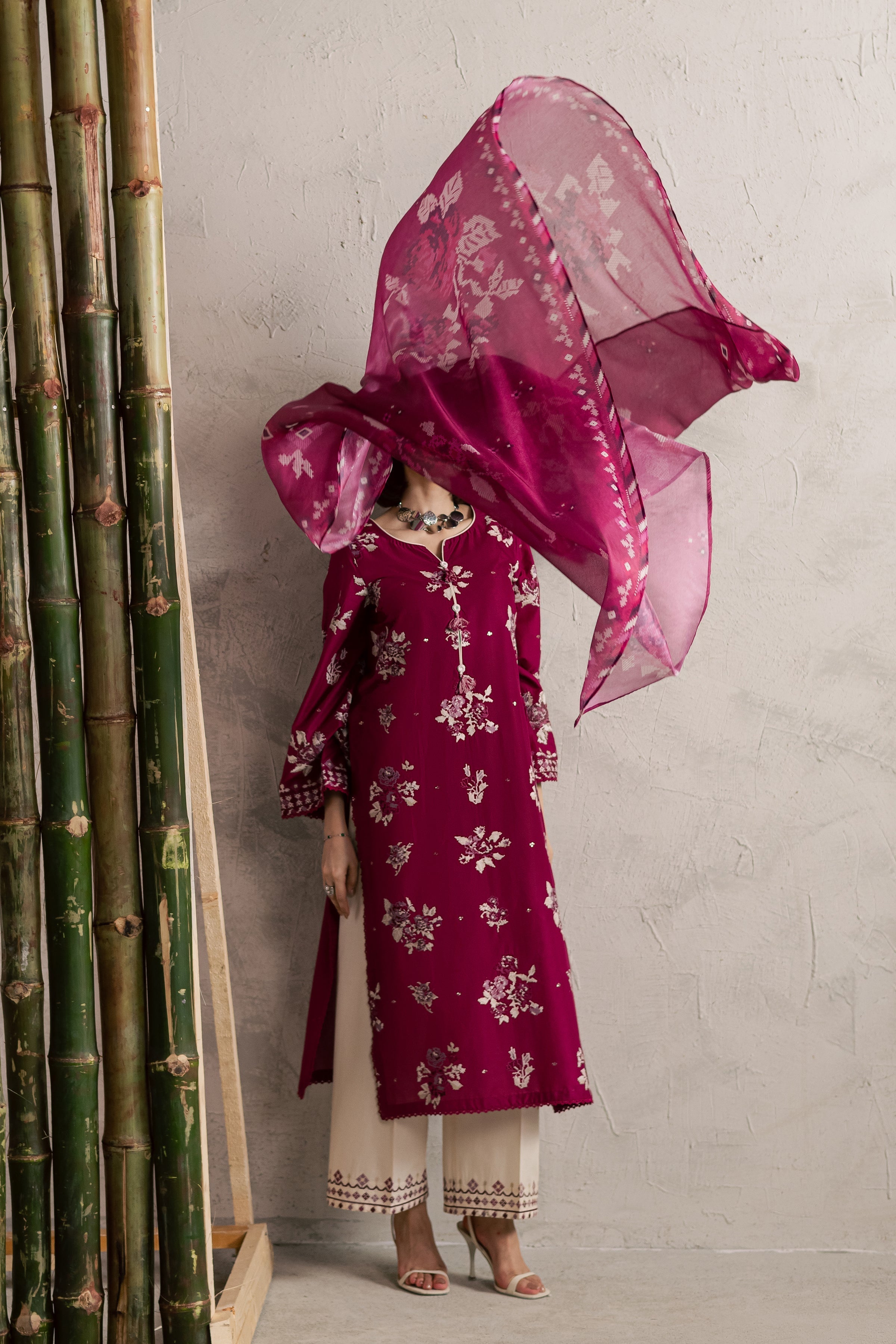 Pink Oliver 3Pc Embroidered Dress