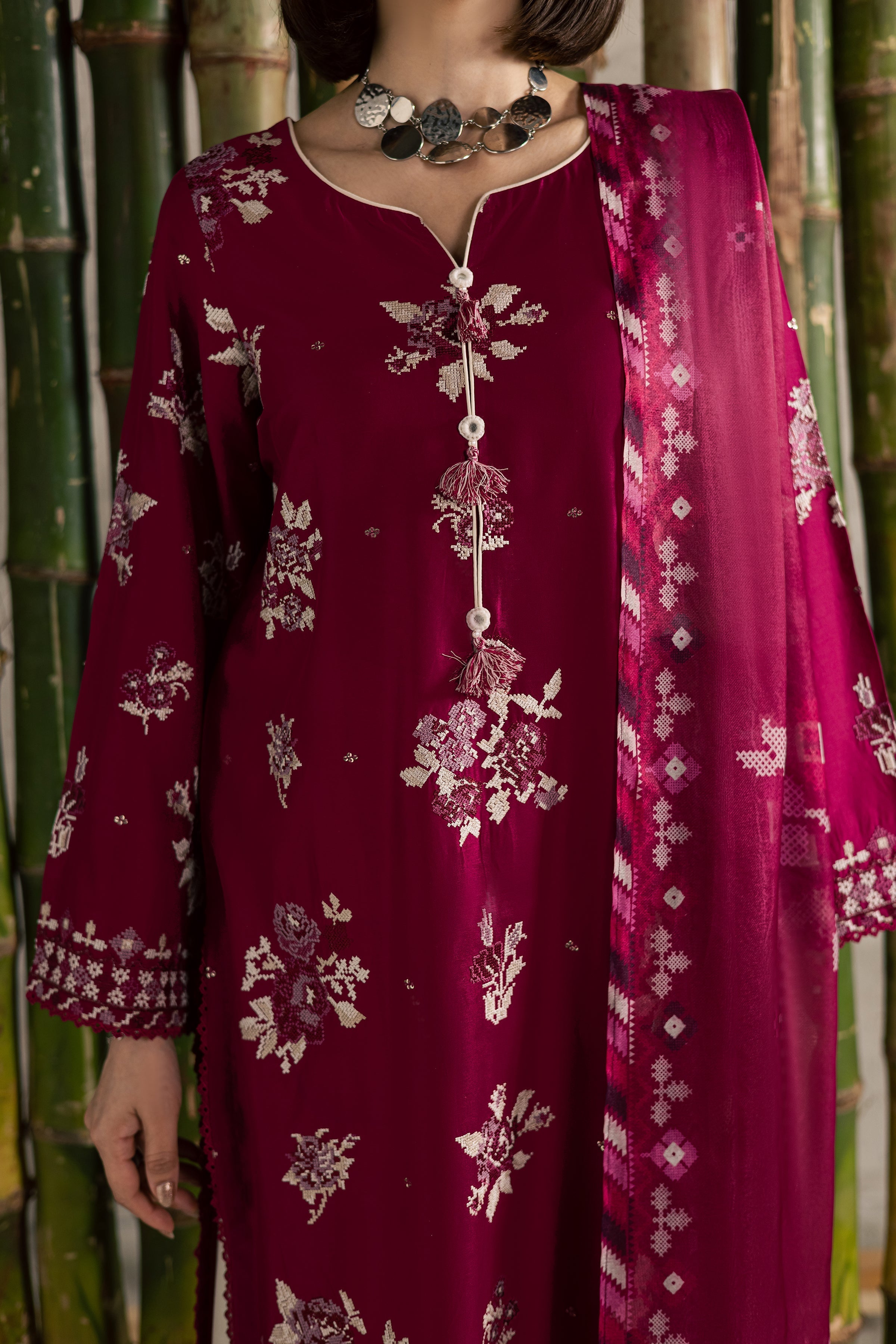 Pink Oliver 3Pc Embroidered Dress