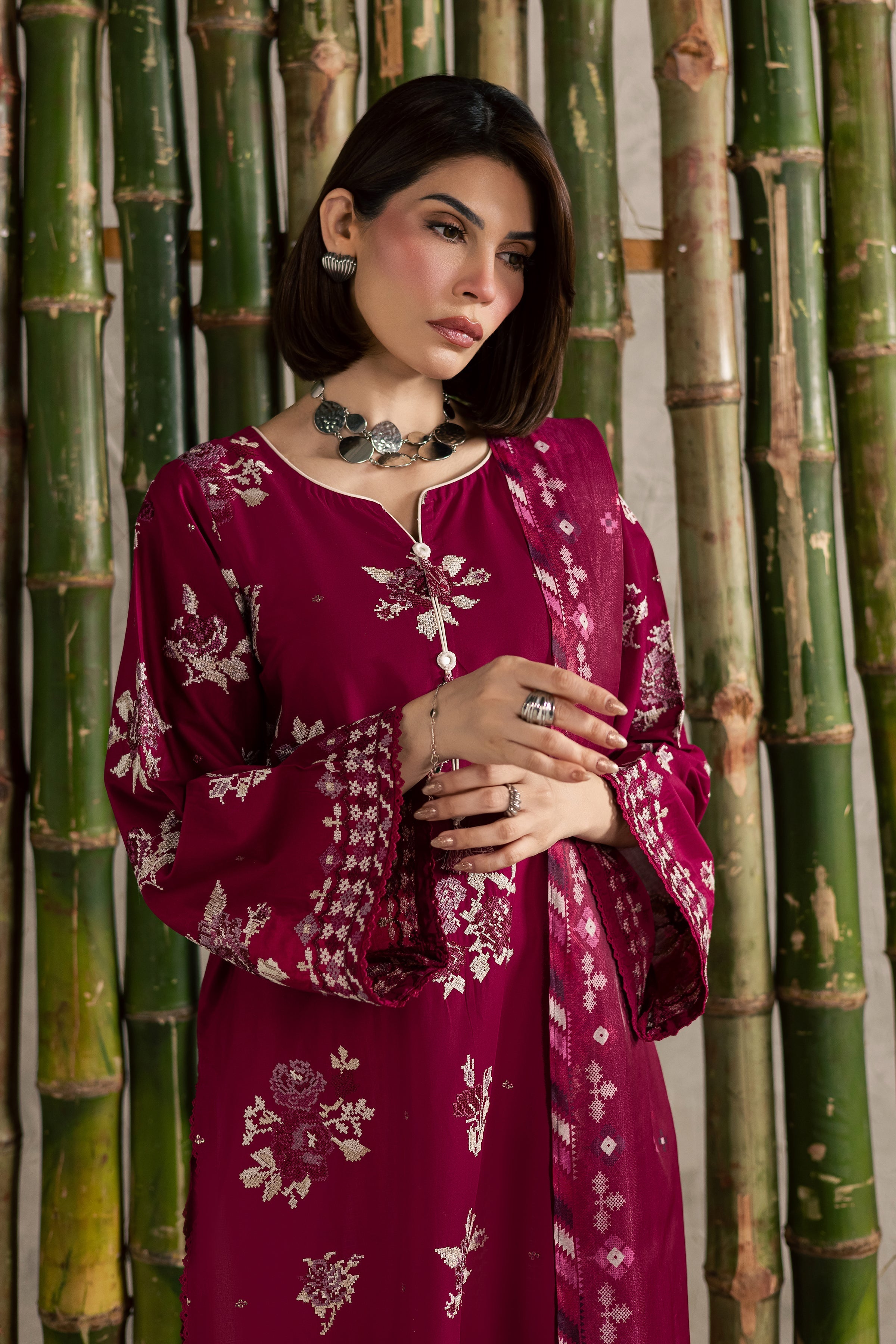 Pink Oliver 3Pc Embroidered Dress