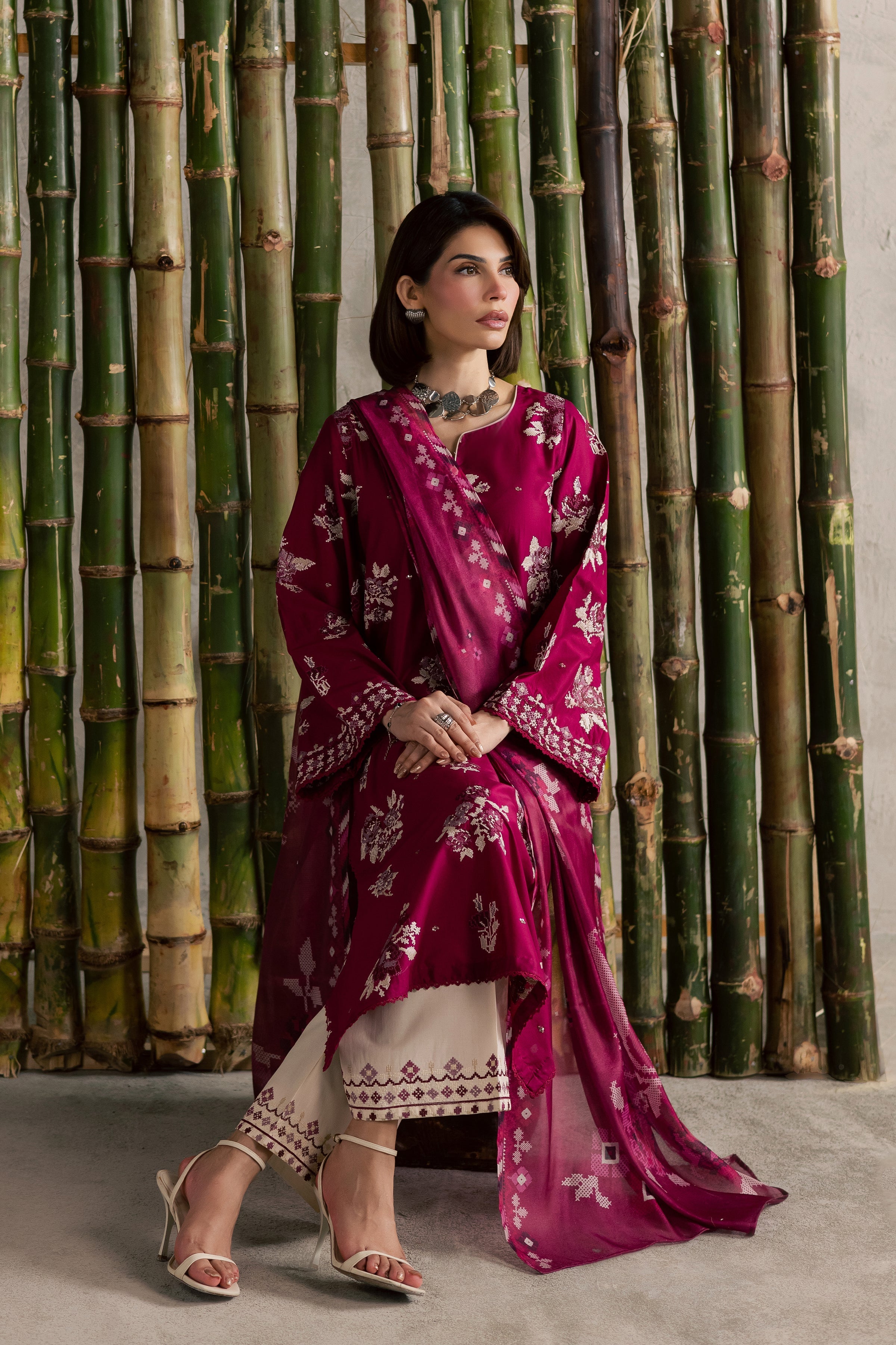Pink Oliver 3Pc Embroidered Dress