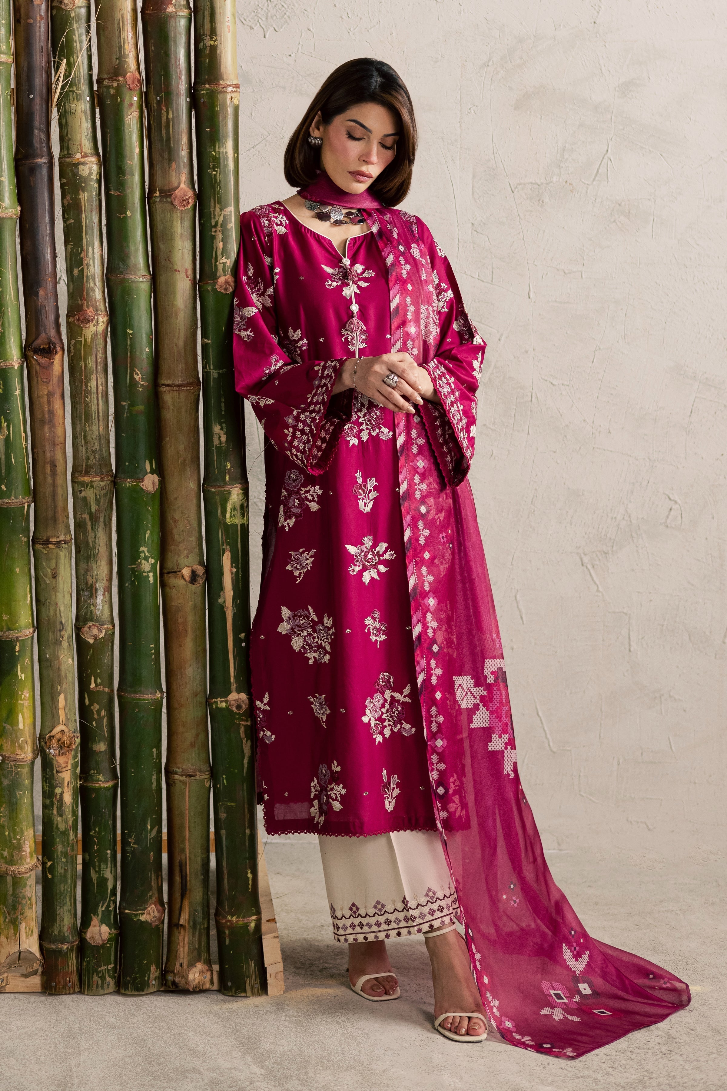 Pink Oliver 3Pc Embroidered Dress