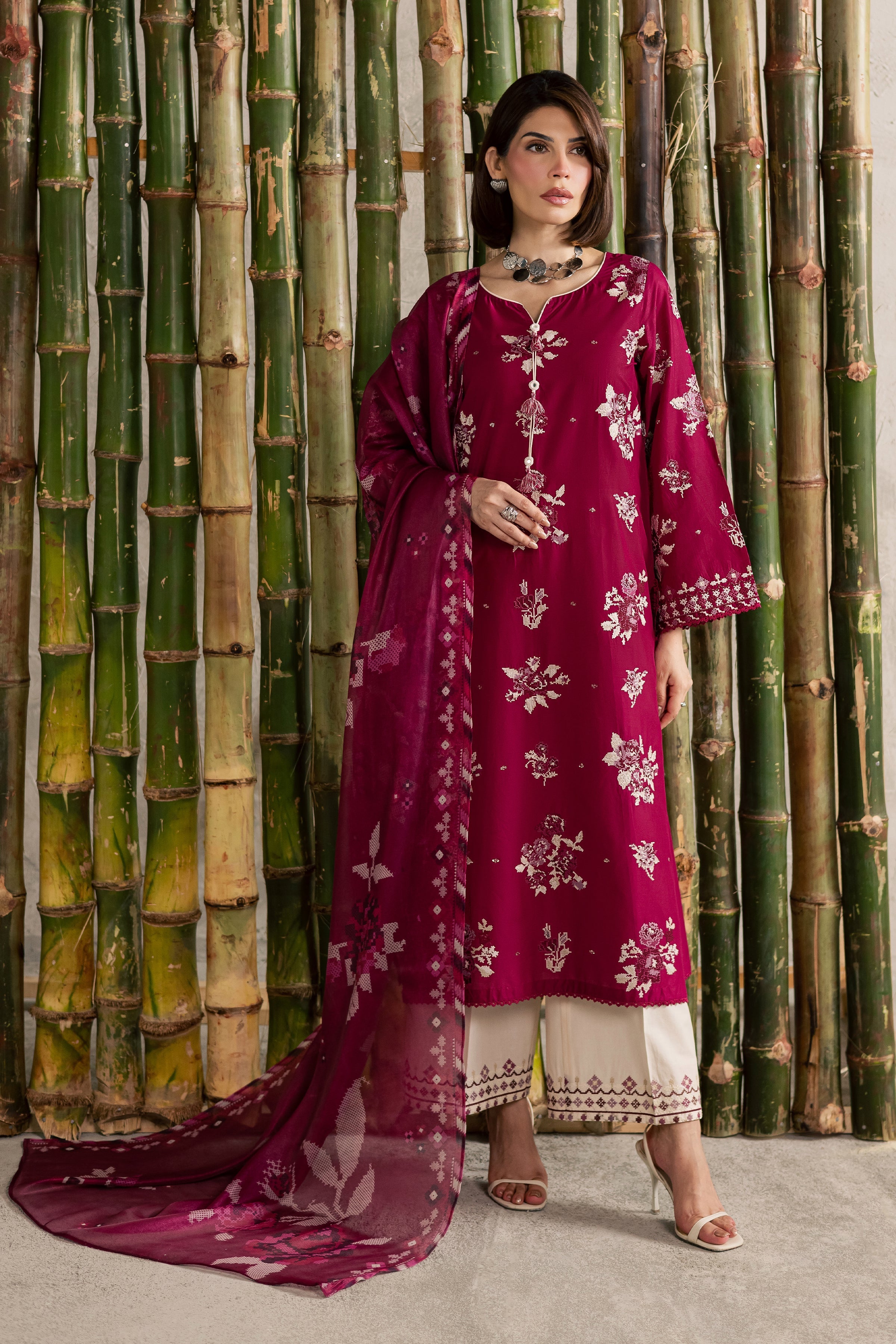 Pink Oliver 3Pc Embroidered Dress