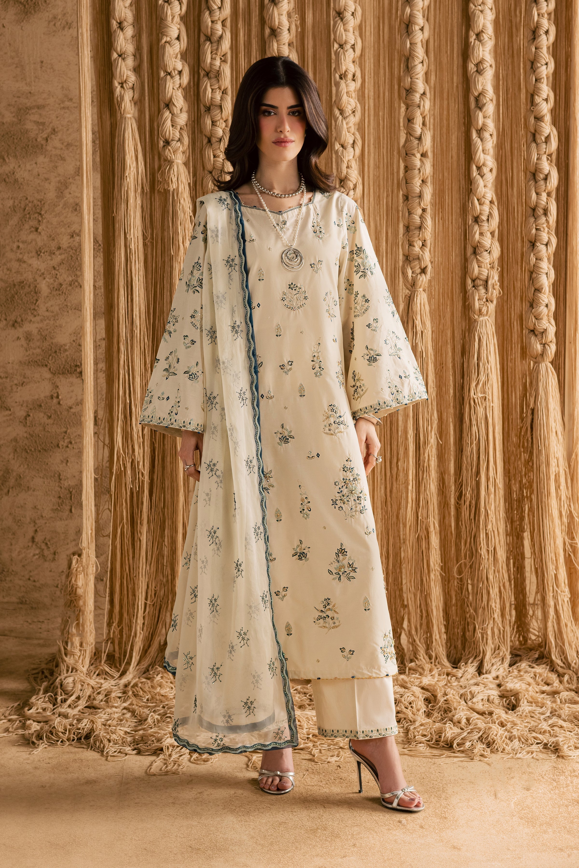 White Sky 3Pc Embroidered Dress