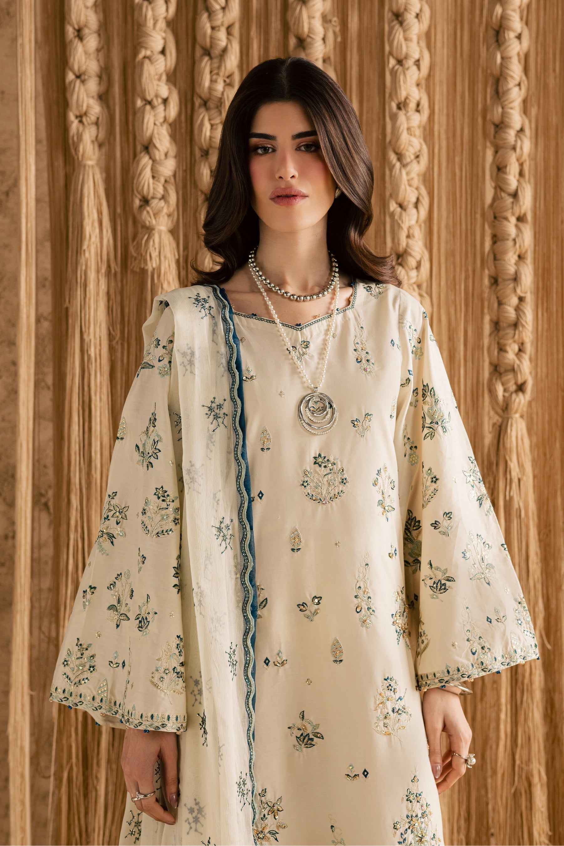 White Sky 3Pc Embroidered Dress
