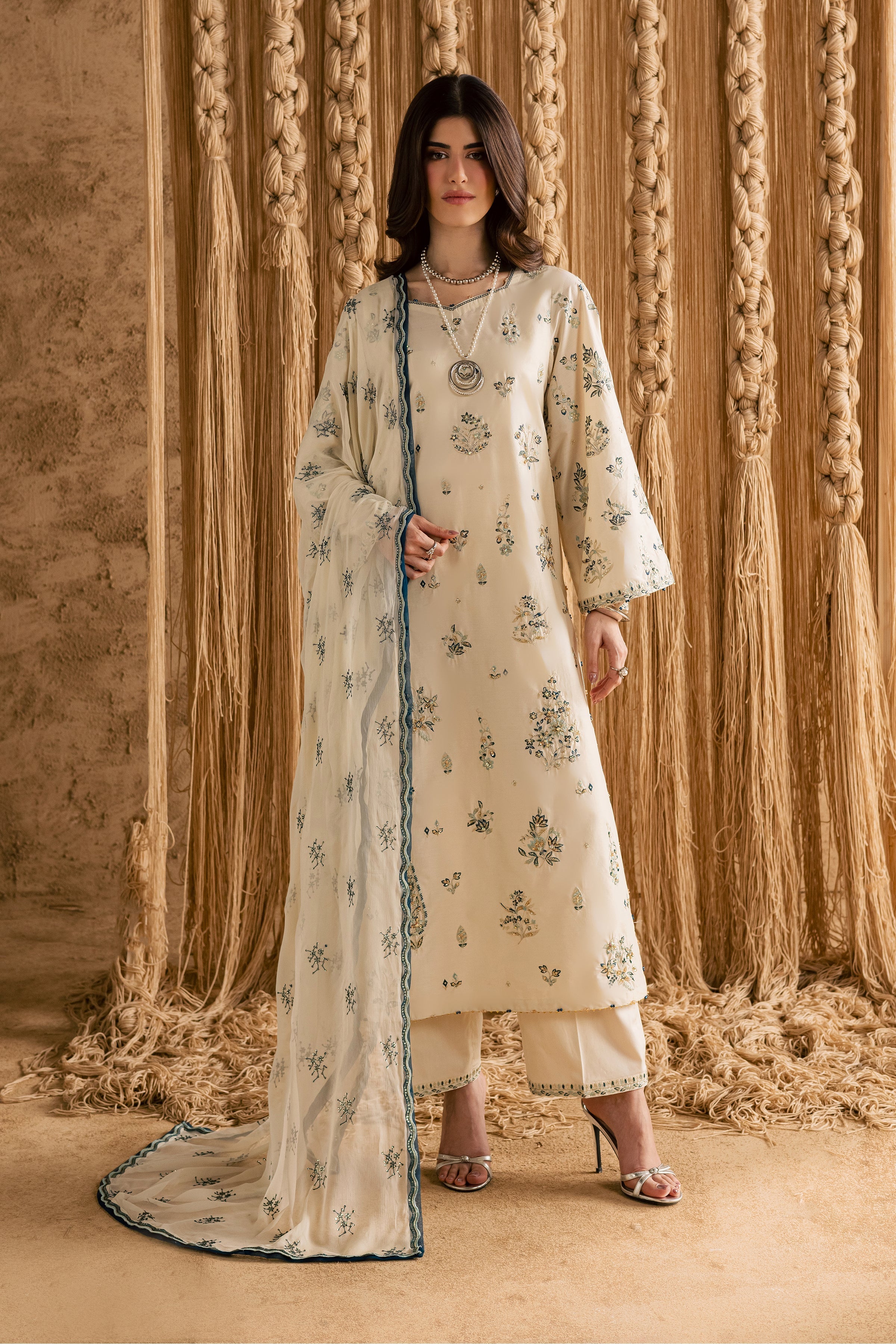 White Sky 3Pc Embroidered Dress