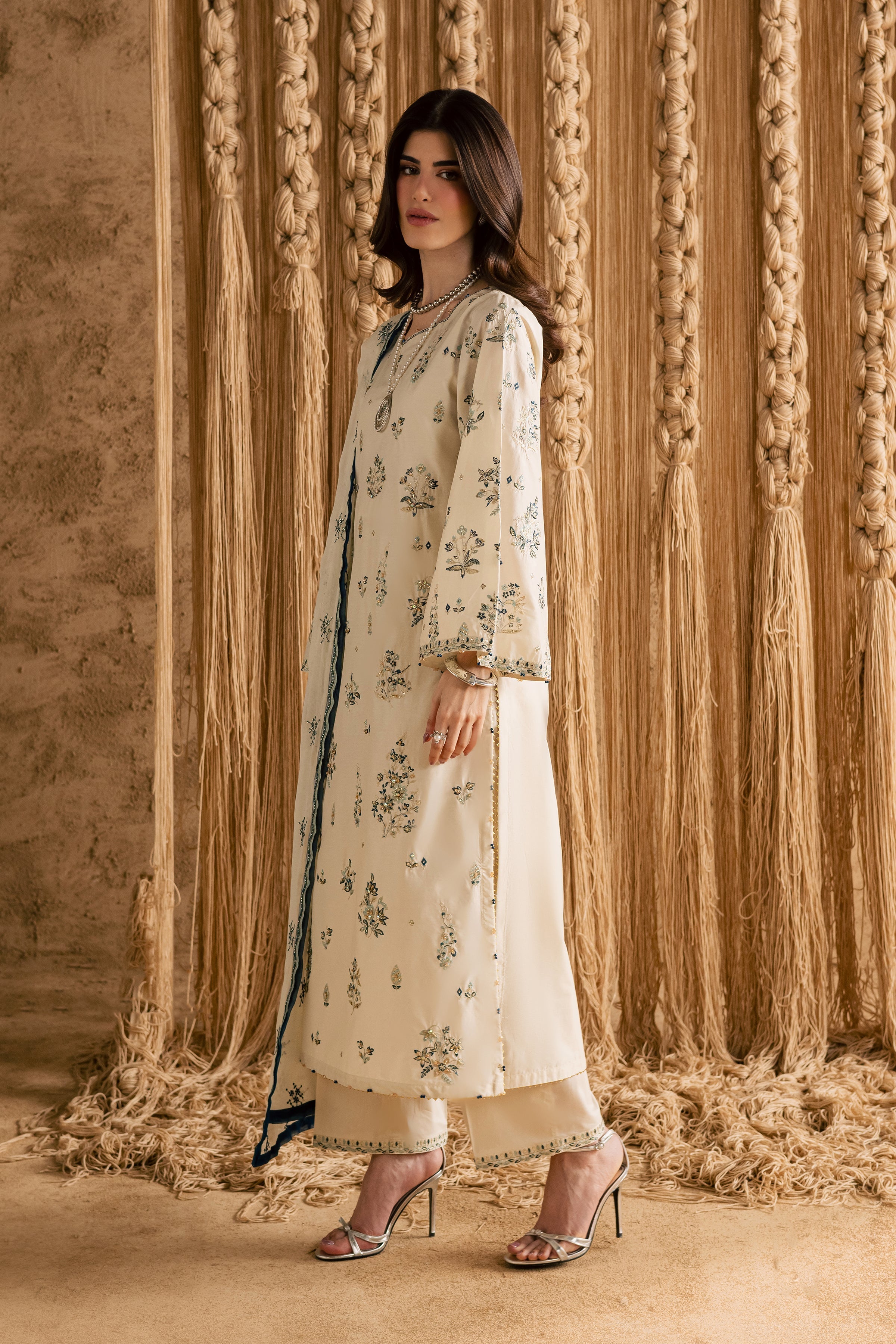White Sky 3Pc Embroidered Dress